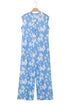 Myosotis Floral Print Half Button Wide Leg Relaxed Sleeveless Jumpsuit